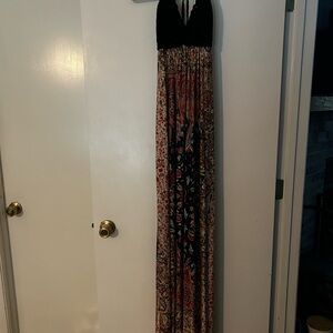 Sky Bohemian Maxi Dress with Black Crochet Top